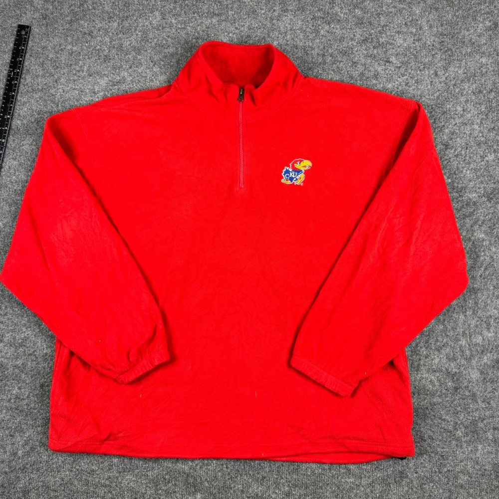 Red Oak Fleece Pullover Mens Size 2XL Red Kansas Jayhawks Quarter Zip NCAA Logo